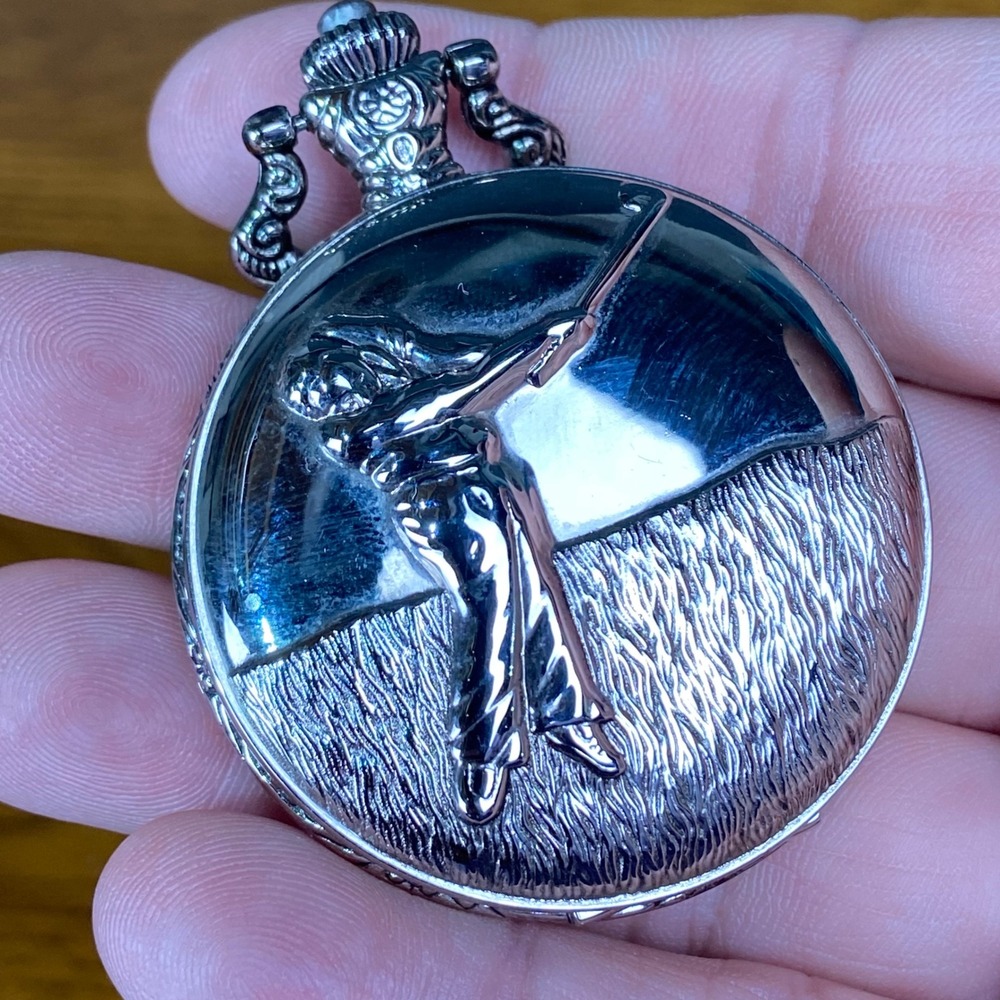 Beau Brummell‎ Golf Pocket Watch Silver Tone Quartz Movement with Chain
